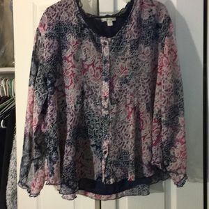 Patterned partially sheer blouse